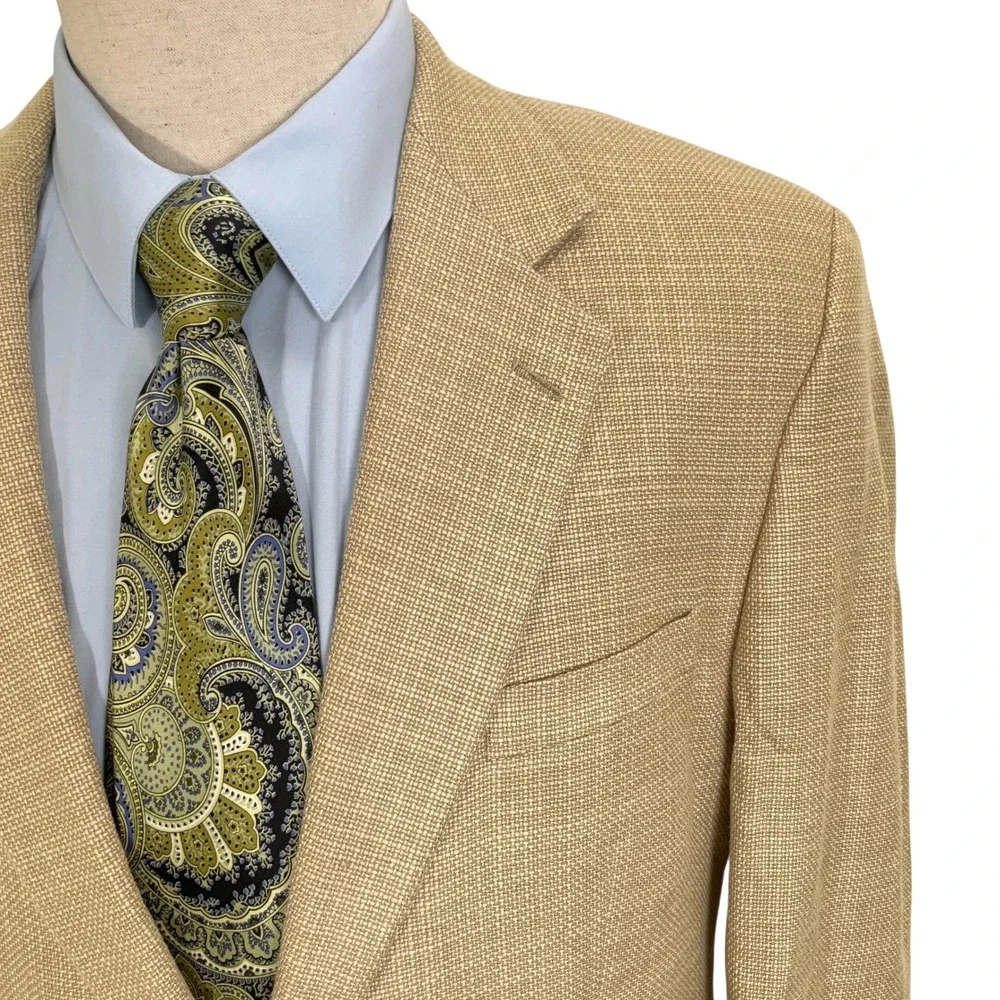 Chaps 1978 Blazer Men 42L Tan‎ Gold Woven Texture Silk Luxury Classic Jacket